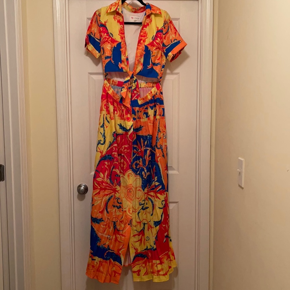 Colorful tie front maxi dress